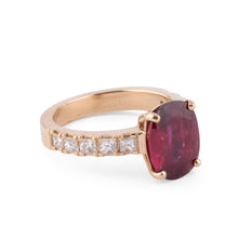 Charger l'image dans la galerie, Bague or jaune rubis et diamants princesse