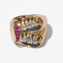 Charger l'image dans la galerie, Bague tank or jaune diamant et rubis