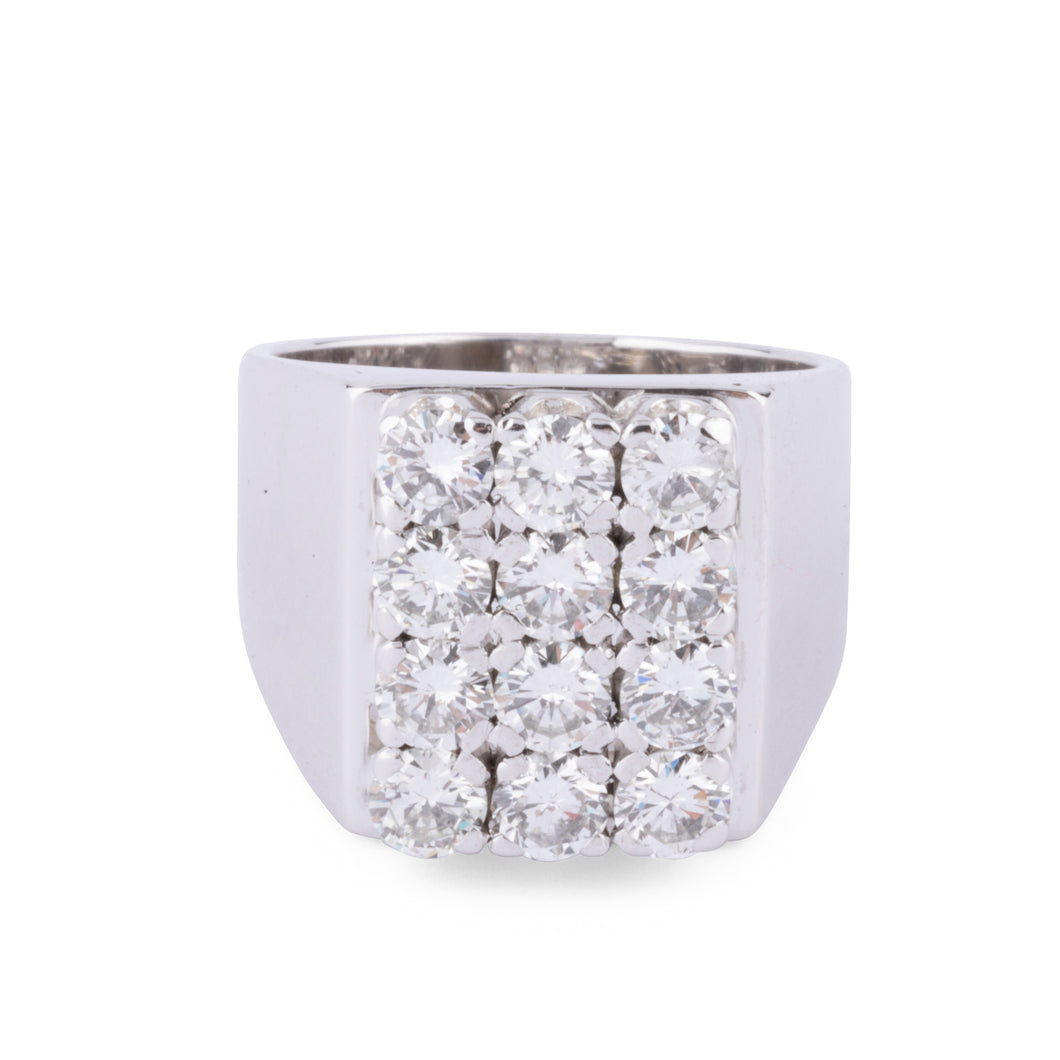 Bague chevalière en or gris et diamant