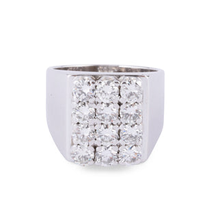 Bague chevalière en or gris et diamant