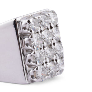 Bague chevalière en or gris et diamant