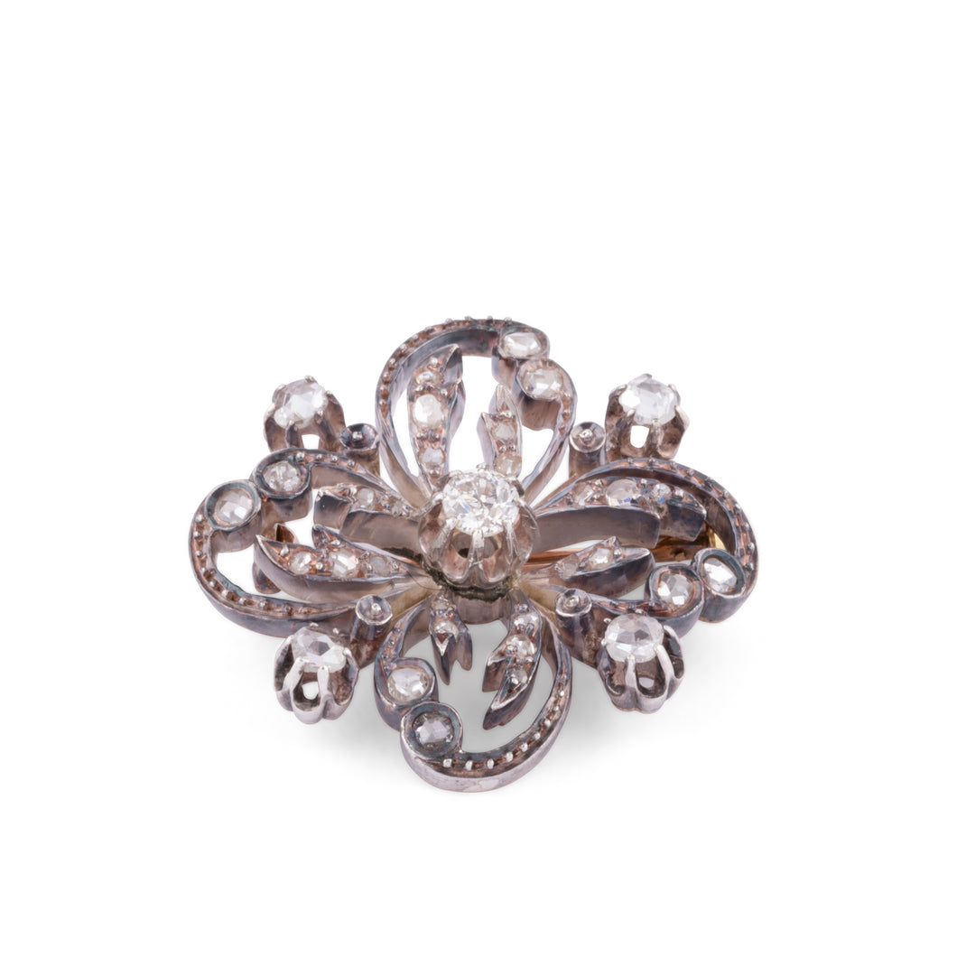 Broche rosace or et argent Napoleon III