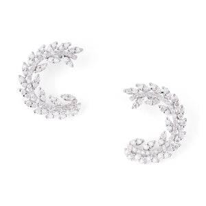 Boucles d'oreilles en or gris  demi cercle pavé de diamant