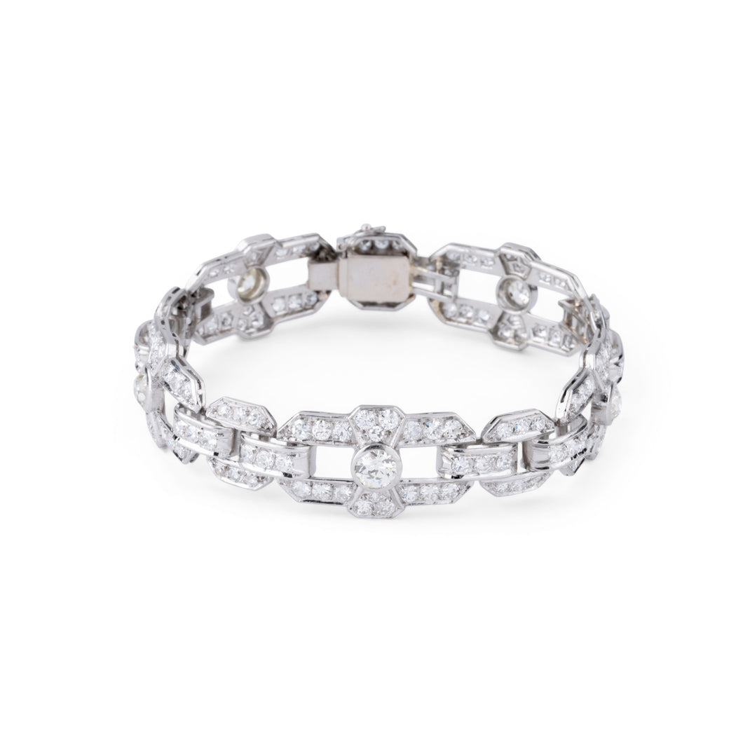Bracelet Art Déco en platine et diamants à motifs géométriques