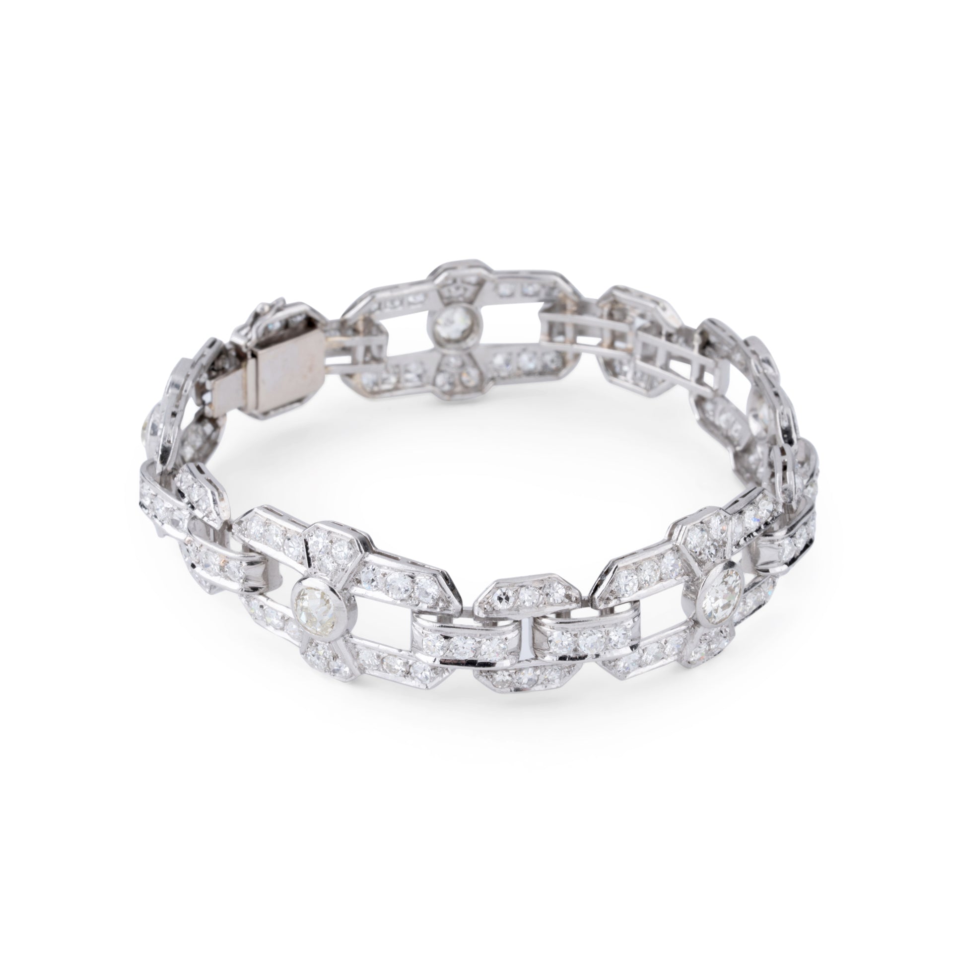 Bracelet Art Déco en platine et diamants à motifs géométriques