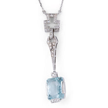 Charger l&#39;image dans la galerie, Collier Art Déco en platine orné d&#39;une aigue marine
