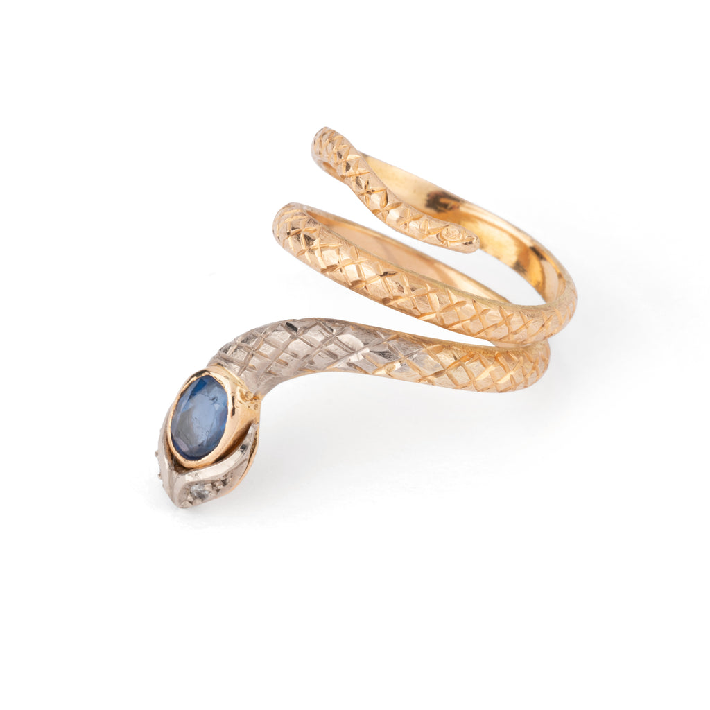 Bague serpent bi-colore en saphir
