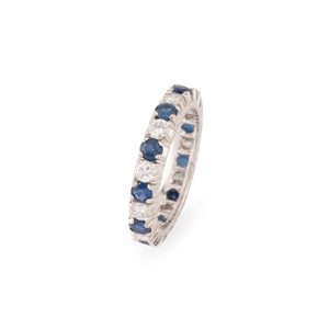 Alliance américaine en or gris,diamant et saphir .