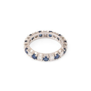 Alliance américaine en or gris,diamant et saphir .