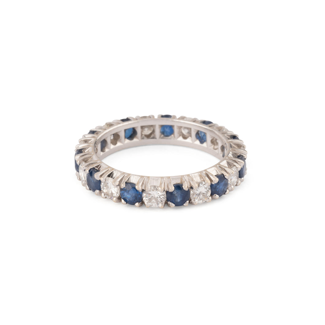 Alliance américaine en or gris,diamant et saphir .
