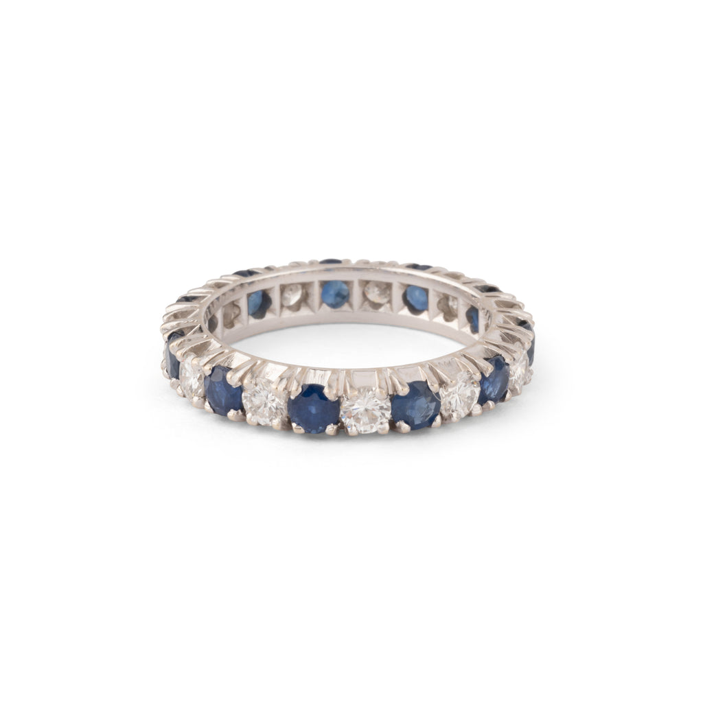 Alliance américaine en or gris,diamant et saphir .