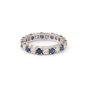Alliance américaine en or gris,diamant et saphir .