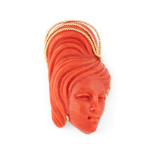 Charger l&#39;image dans la galerie, Pendentif en corail sur or jaune,représentant une tête de femme
