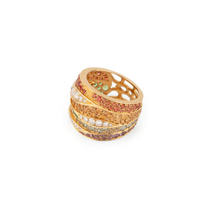 Bague bandeau or jaune entourée de pierres de couleurs