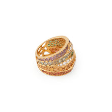 Charger l&#39;image dans la galerie, Bague bandeau or jaune entourée de pierres de couleurs
