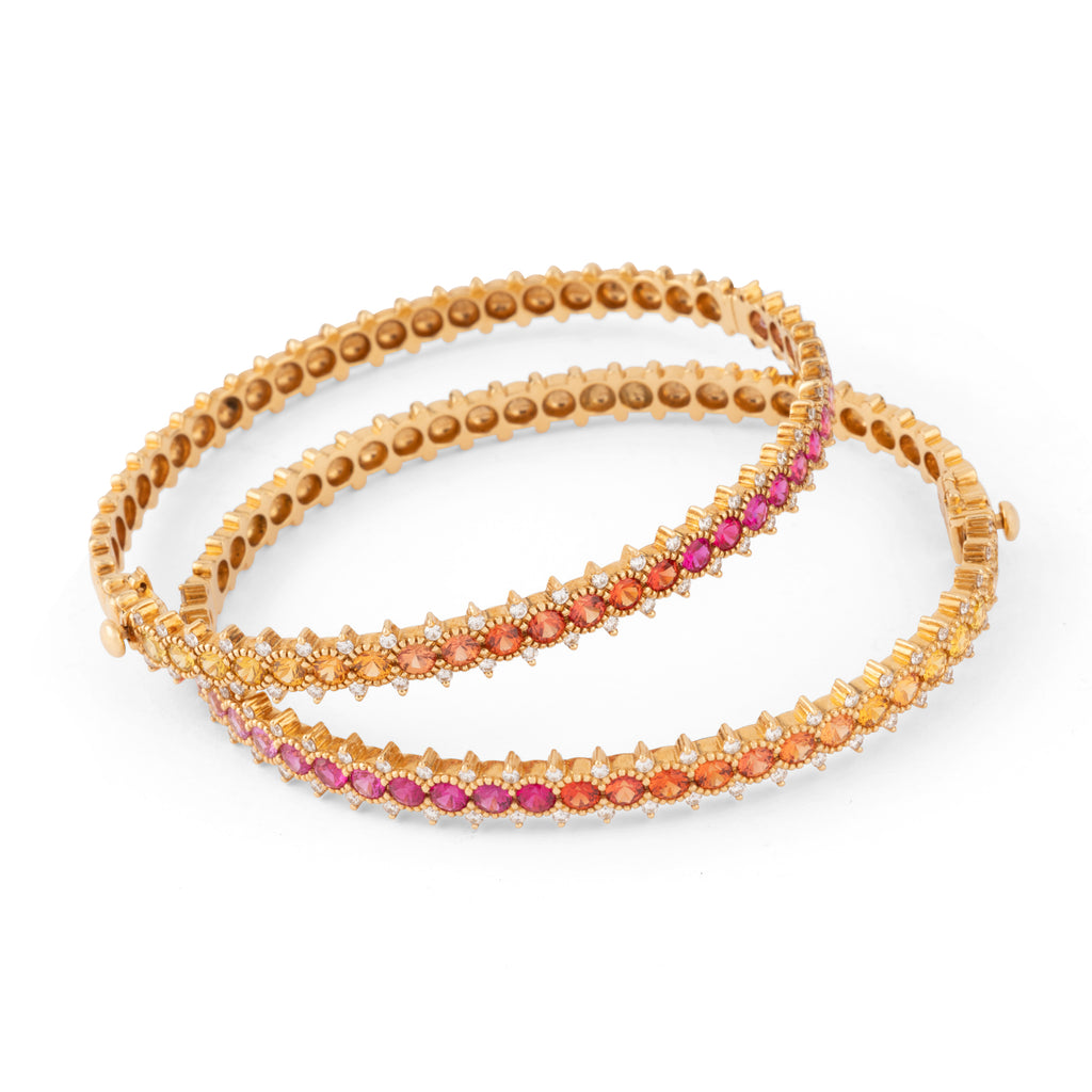 Bracelet or Rose  sertis de saphirs multicolores