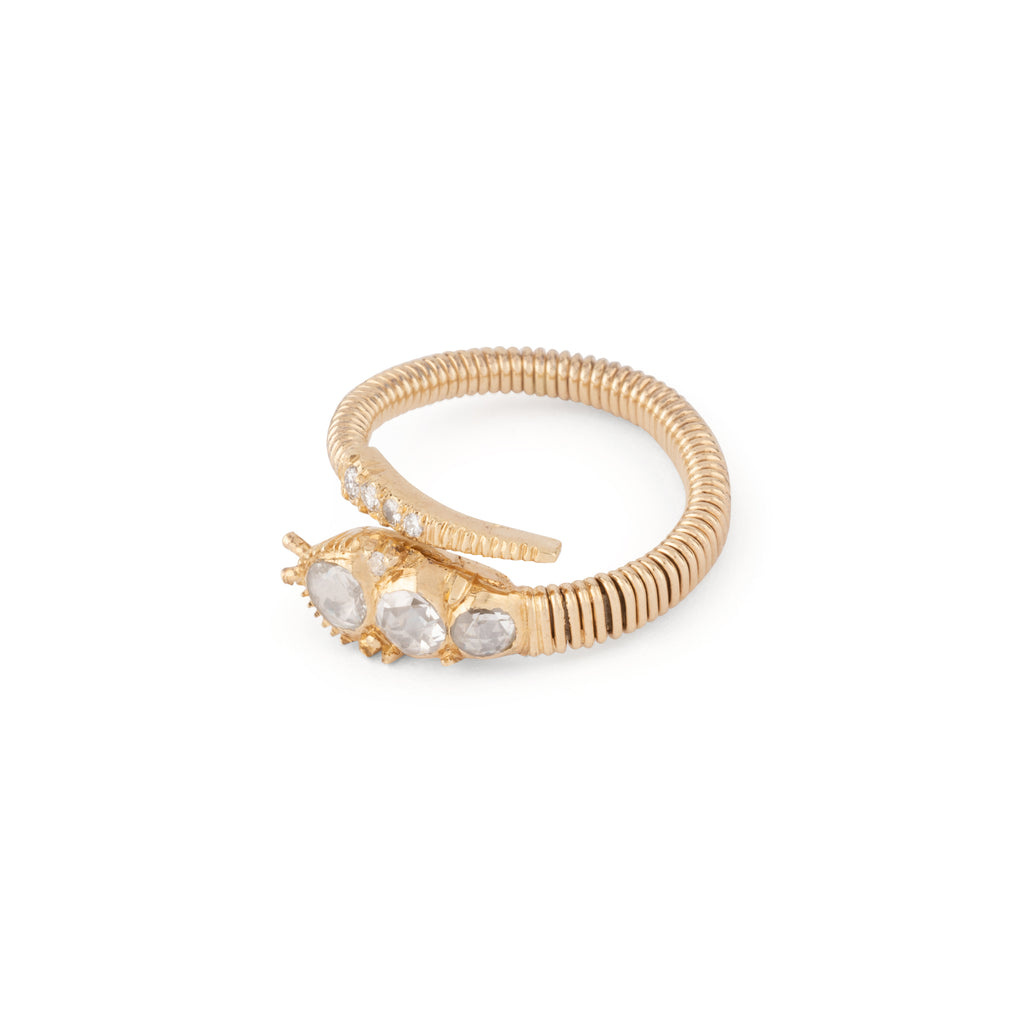Bague serpent  en diamant taille ancienne en or jaune
