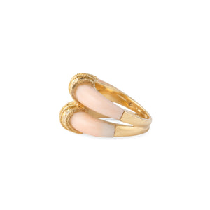 Bague double anneaux en corail peau d'ange sur or jaune