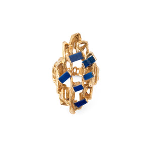 Bague moderniste en or texturé et ajouré,ornée de lapis lazuli