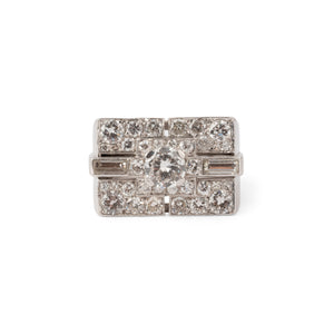 Bague rectangulaire en platine et or