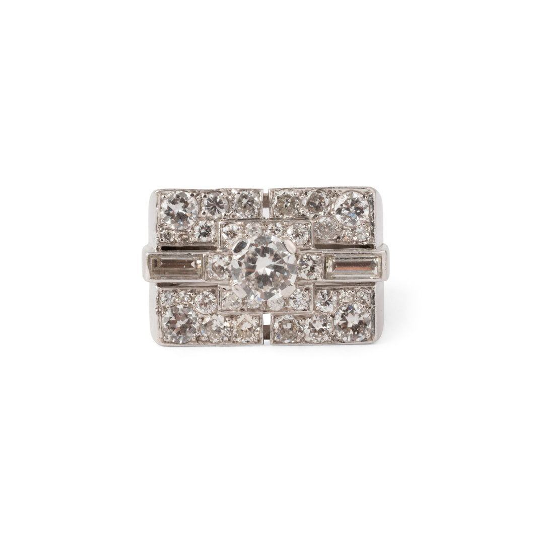 Bague rectangulaire en platine et or