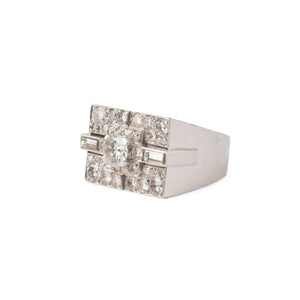 Bague rectangulaire en platine et or