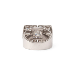 Bague rectangulaire en platine et or