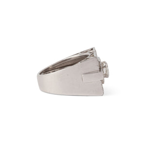 Bague rectangulaire en platine et or