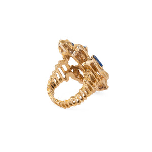 Bague moderniste en or texturé et ajouré,ornée de lapis lazuli