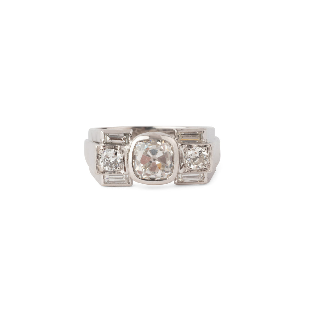 Bague platine Art déco et diamant