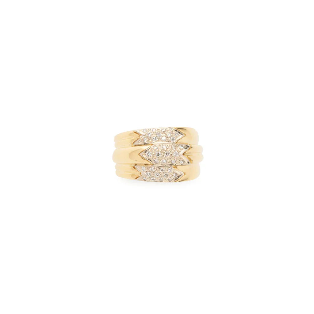 Bague 3 rangs en or jaune et diamant