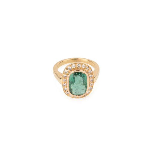 Bague en or jaune ornée d'une émeraude