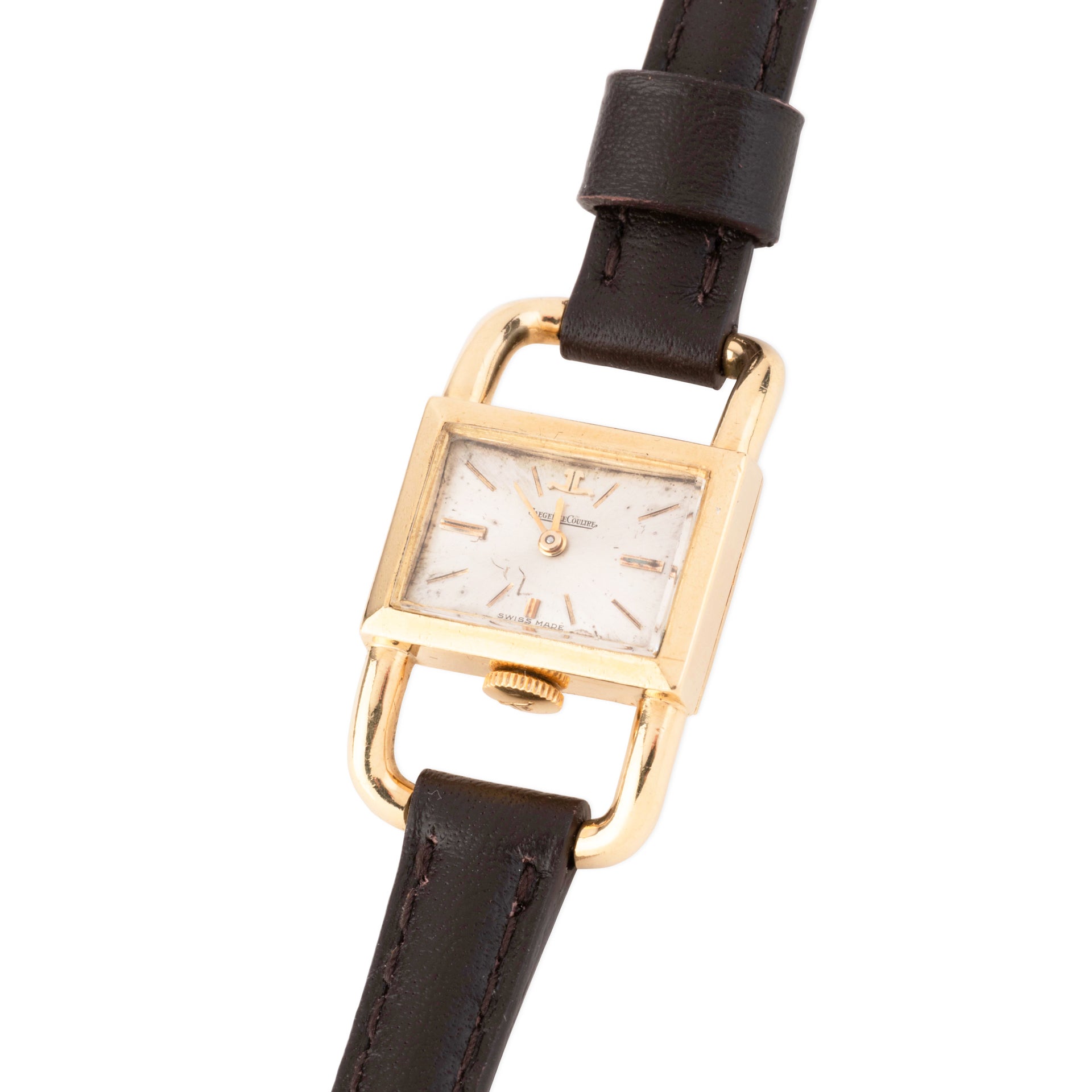 Montre Jaeger-Lecoultre "Etrier" en or et cuir