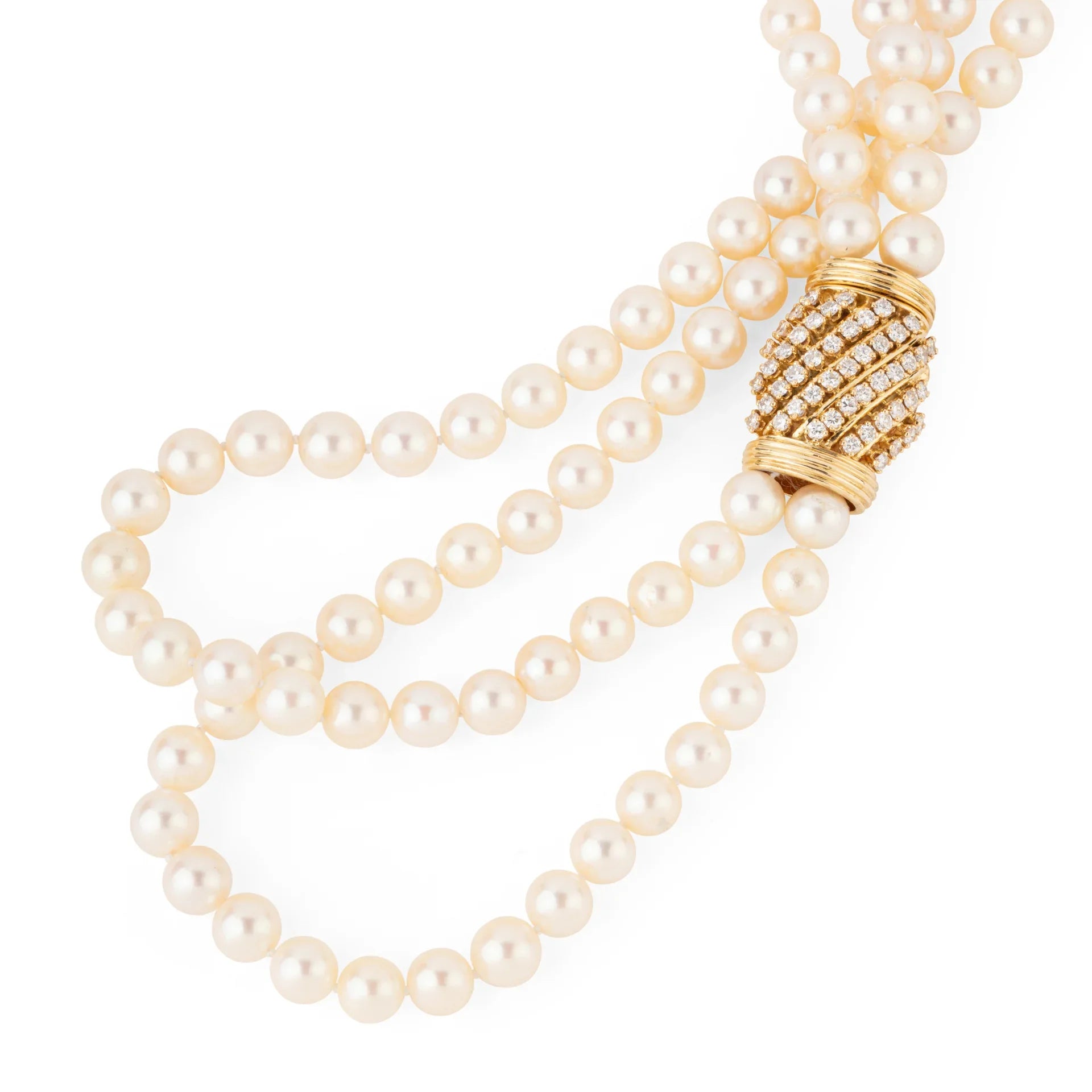 Double collier en perles de culture Akoya orné d'un fermoir or et diamant