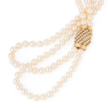 Charger l'image dans la galerie, Double collier en perles de culture Akoya orné d'un fermoir or et diamant
