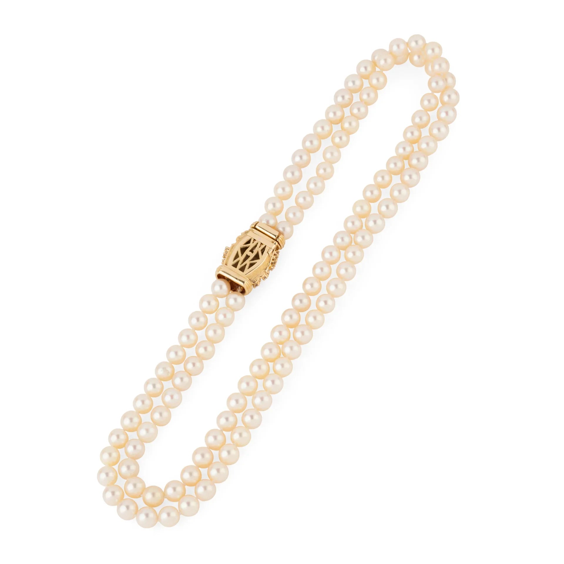 Double collier en perles de culture Akoya orné d'un fermoir or et diamant