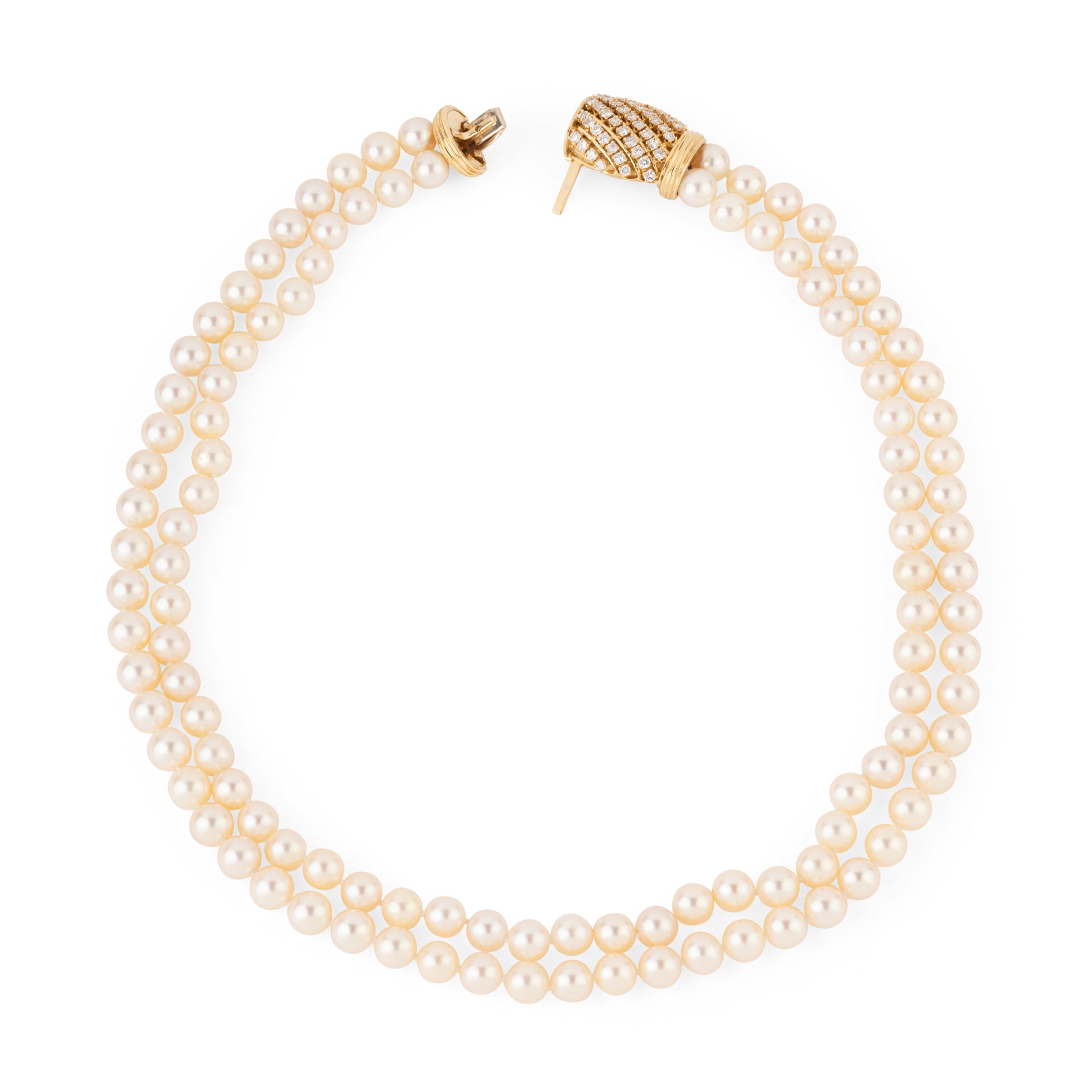 Double collier en perles de culture Akoya orné d'un fermoir or et diamant