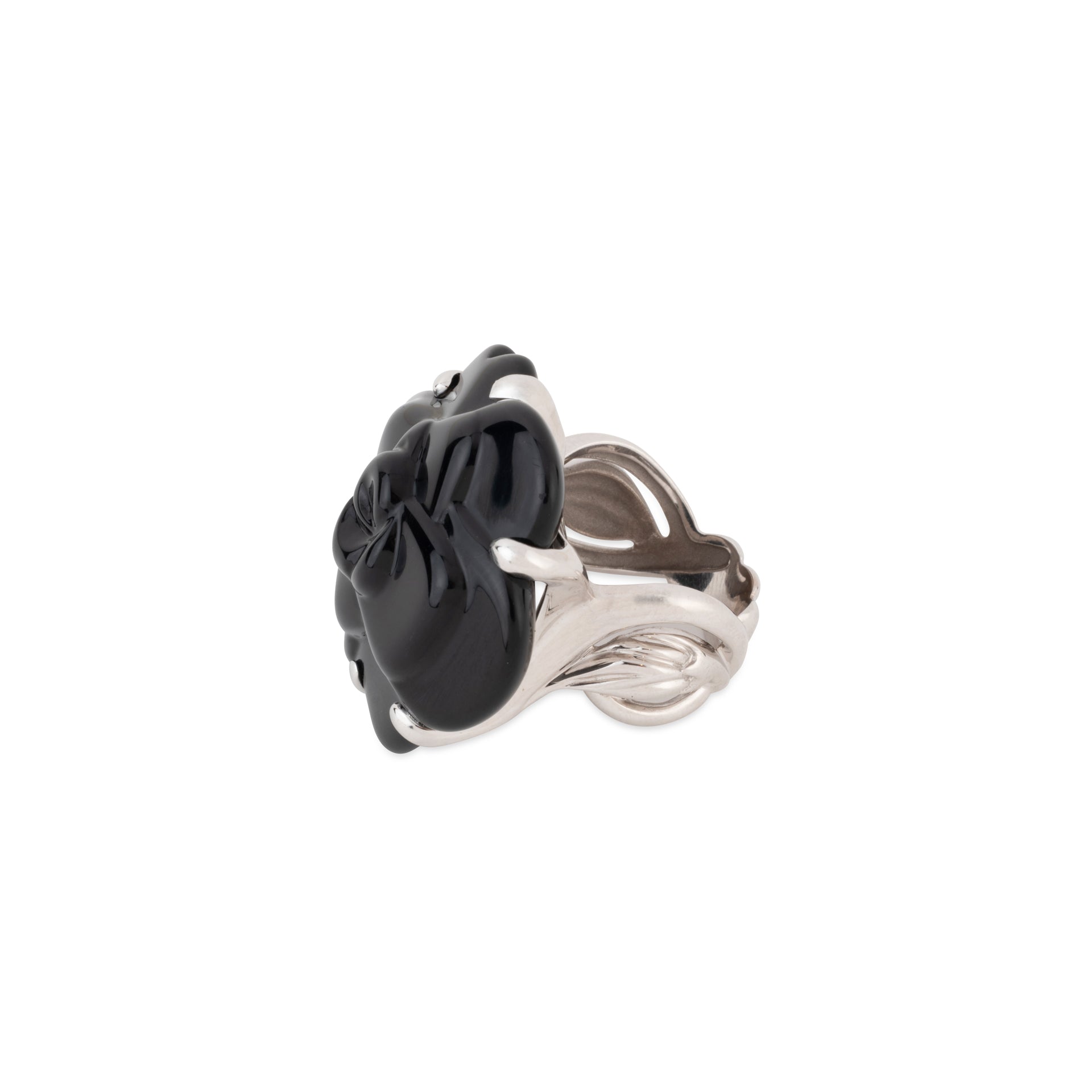 Bague Chanel or gris Camelia Onyx