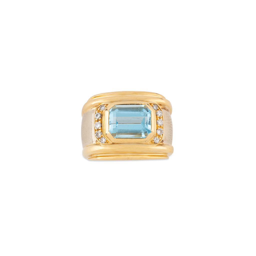 Bague Fred en or blanc et jaune, aigue-marine et diamants