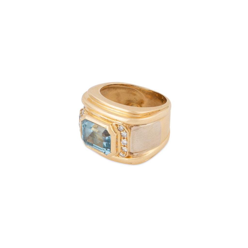 Bague Fred en or blanc et jaune, aigue-marine et diamants