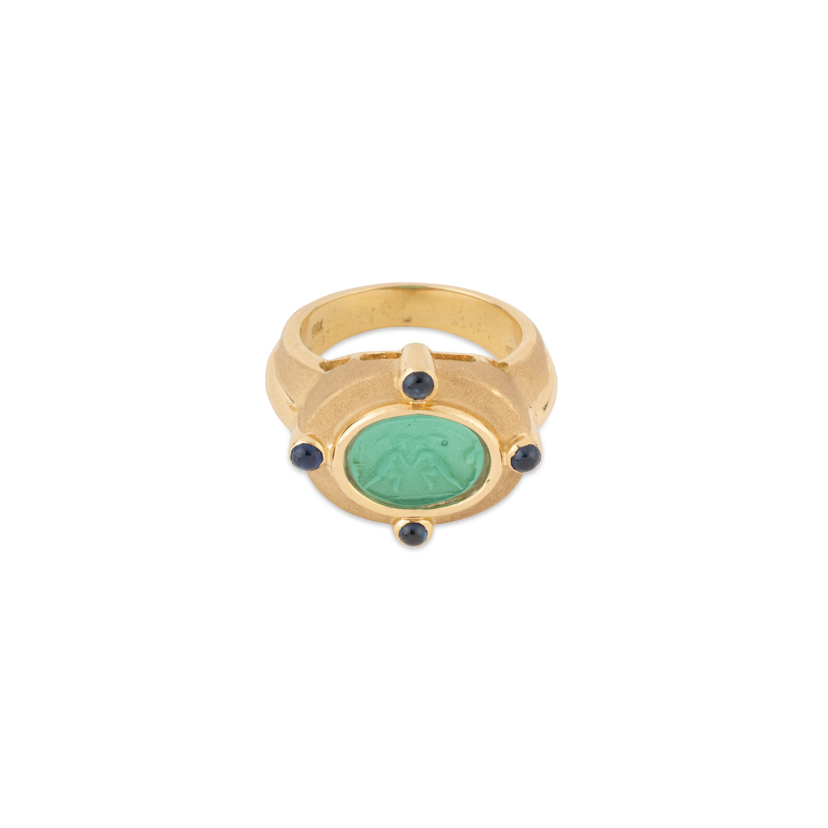 Bague or jaune étrusque en pâte de verre gravée