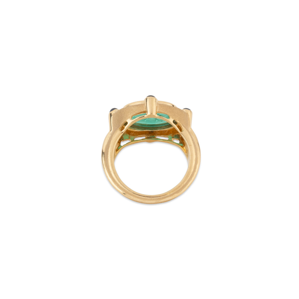 Bague or jaune étrusque en pâte de verre gravée