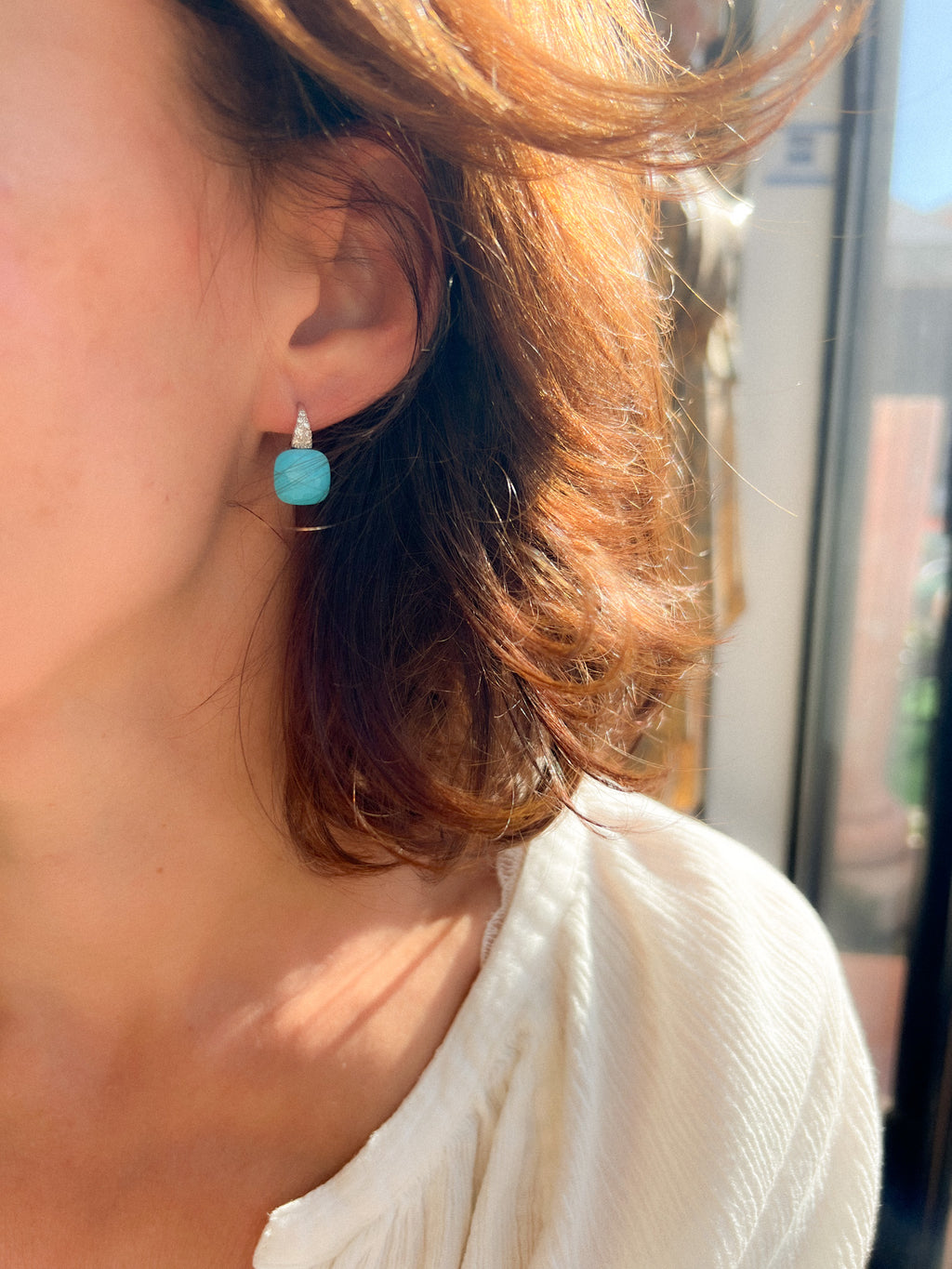 Boucles d'oreilles Pomellato modèle Capri en or gris et turquoise