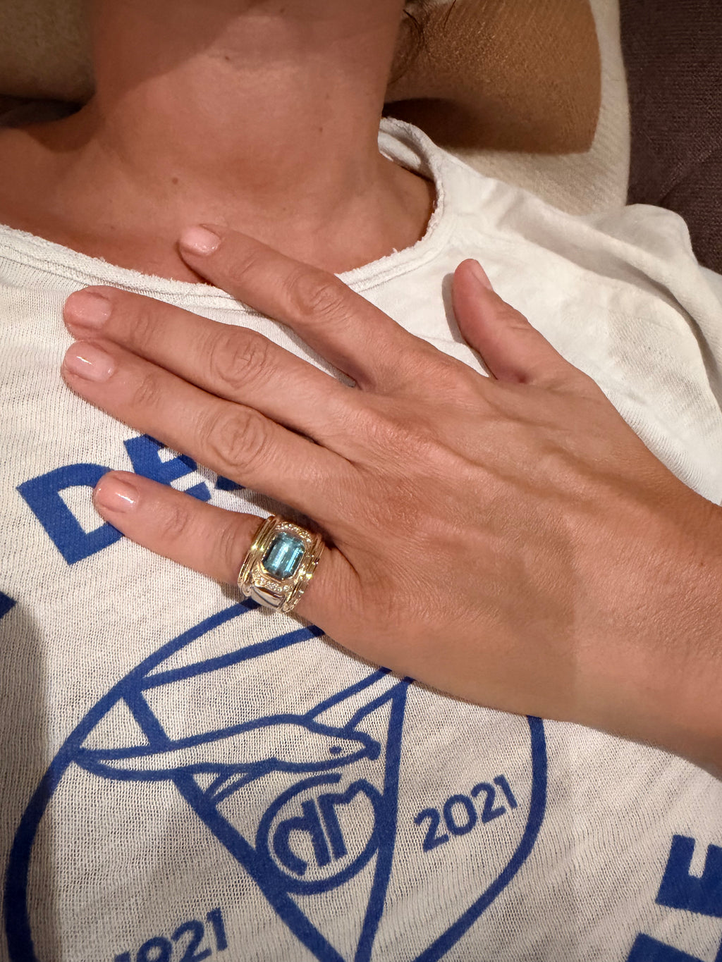 Bague Fred en or blanc et jaune, aigue-marine et diamants
