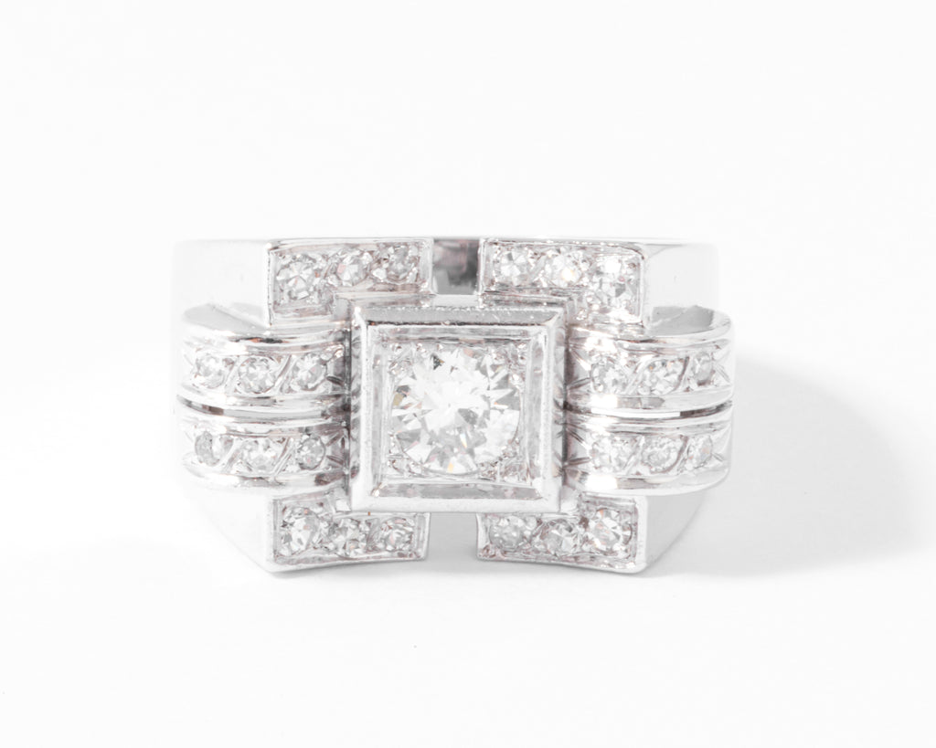 Bague tank en or gris et diamant