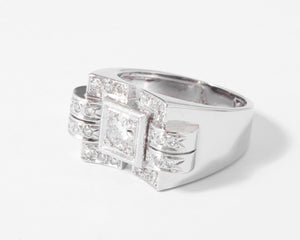 Bague tank en or gris et diamant