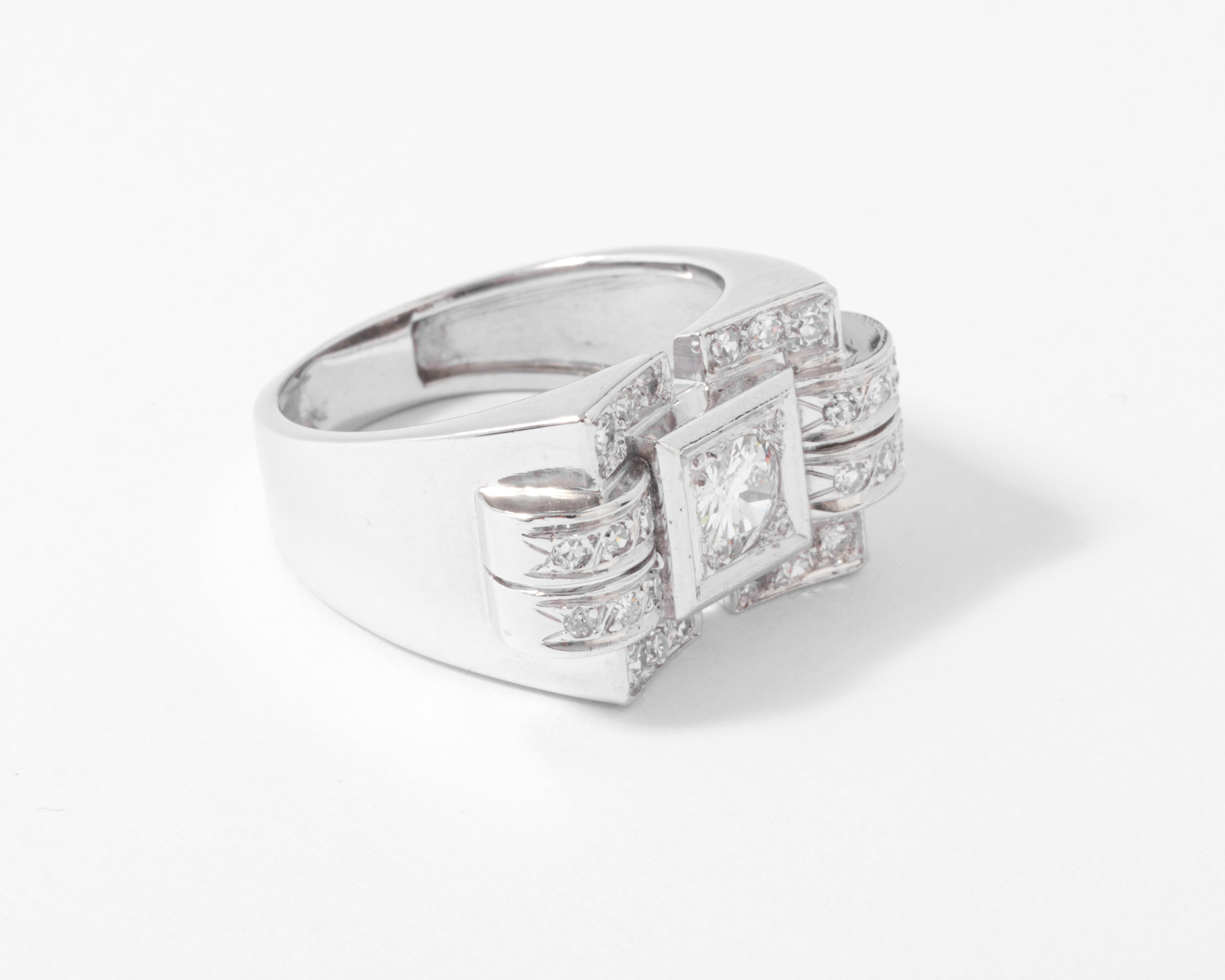 Bague tank en or gris et diamant