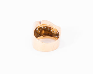 Bague tank en or rose,diamant et rubis  de synthèses