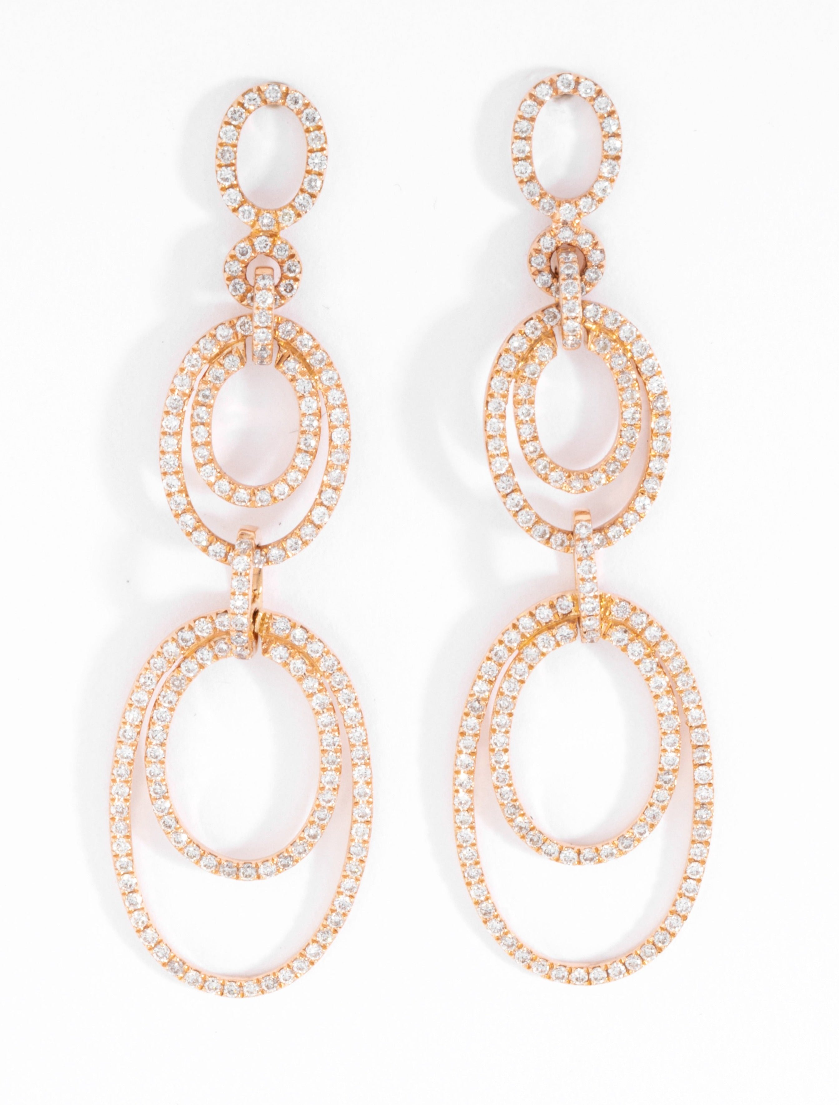 Boucles d'oreilles or rose multi anneaux en diamant