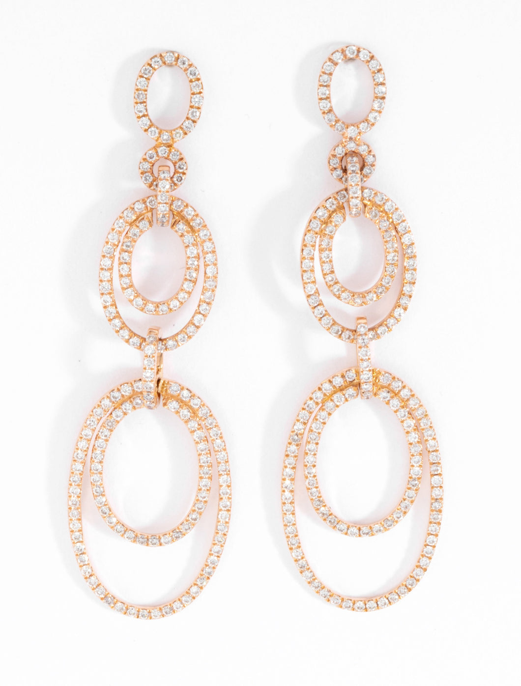 Boucles d'oreilles or rose multi anneaux en diamant